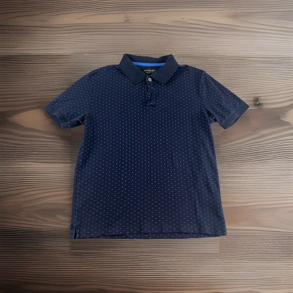 Banana Republic Shirt Small Medium Dress Polo Blue Geo Print‎ Preppy Navy 530733